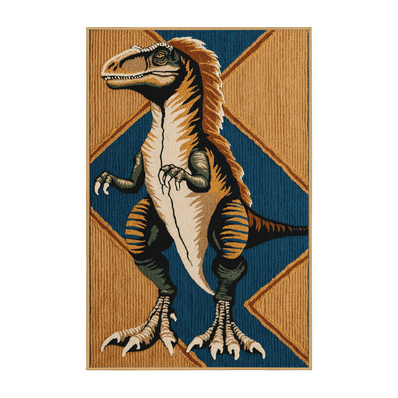 Tapis brun dinosaures lavable à la machine, Rectangle 7 pi x 9 pi