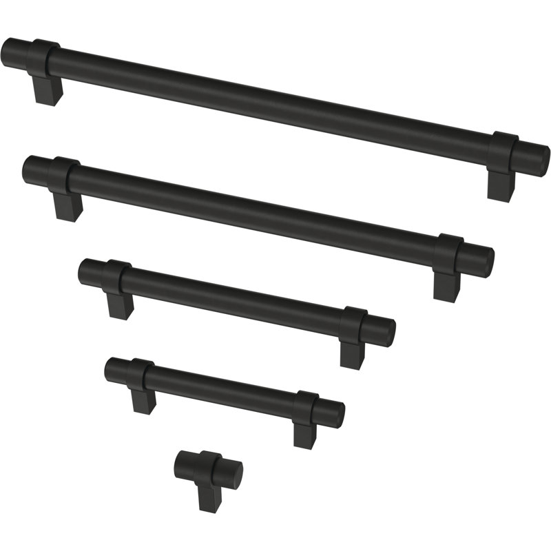 Matte Black Modern Brass Bar Drawer Pulls with Mounting Hardware