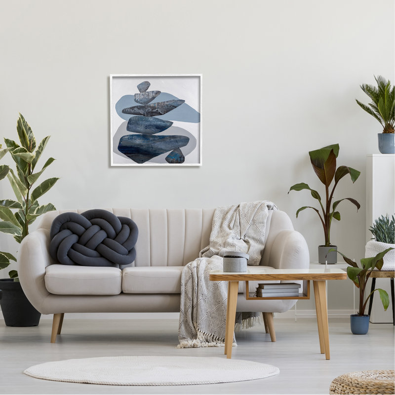 «Gray Rocks Stacked Contemporary» par Ruth Fromstein - cadre flottant, impression sur bois, H 24 po x l 24 po x P 1,5 po