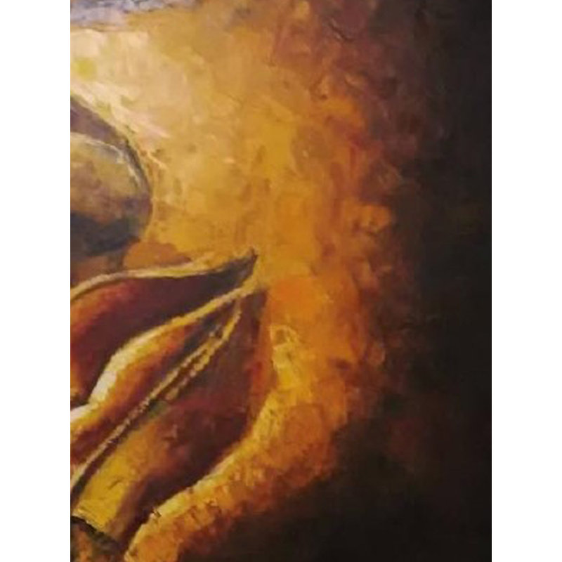 Visage de Bouddha doré doré | Huile sur toile et au couteau | Par Dinesh Kumar