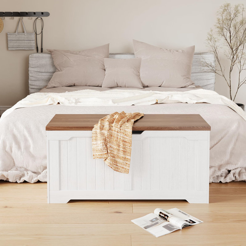 Farmhouse Storage Bench, Storage Chest with 2 Safety Hinges, 15.7 x 39.4 x 18.9 Inches, Ideal for Entryway, Bedroom, and Living Room
