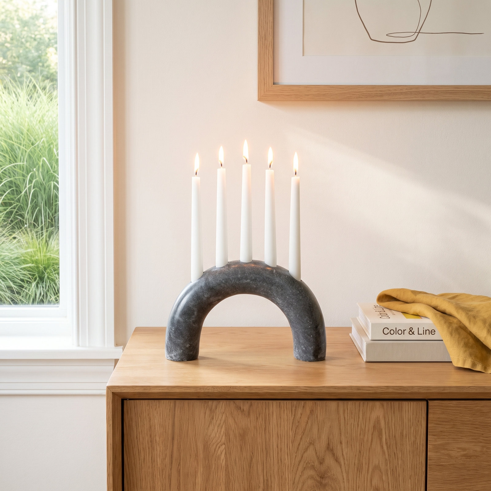Genuine Marble Pillar Candle Holder, Black