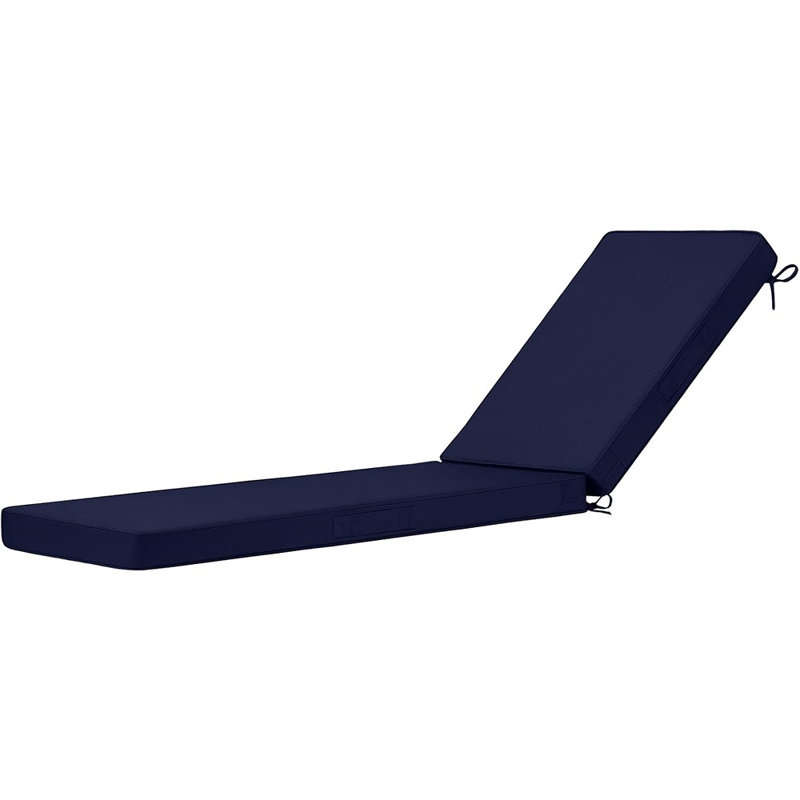 Outdoor Chaise Lounge Cushion, Waterproof Lounge Chair Cushion With Removable Cover, Adjustable Ties, Patio Furniture Cushion, Navy Blue