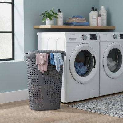 45 Liter Slim Gray Laundry Hamper – Space-Saving Tall Basket with Built-in Handles