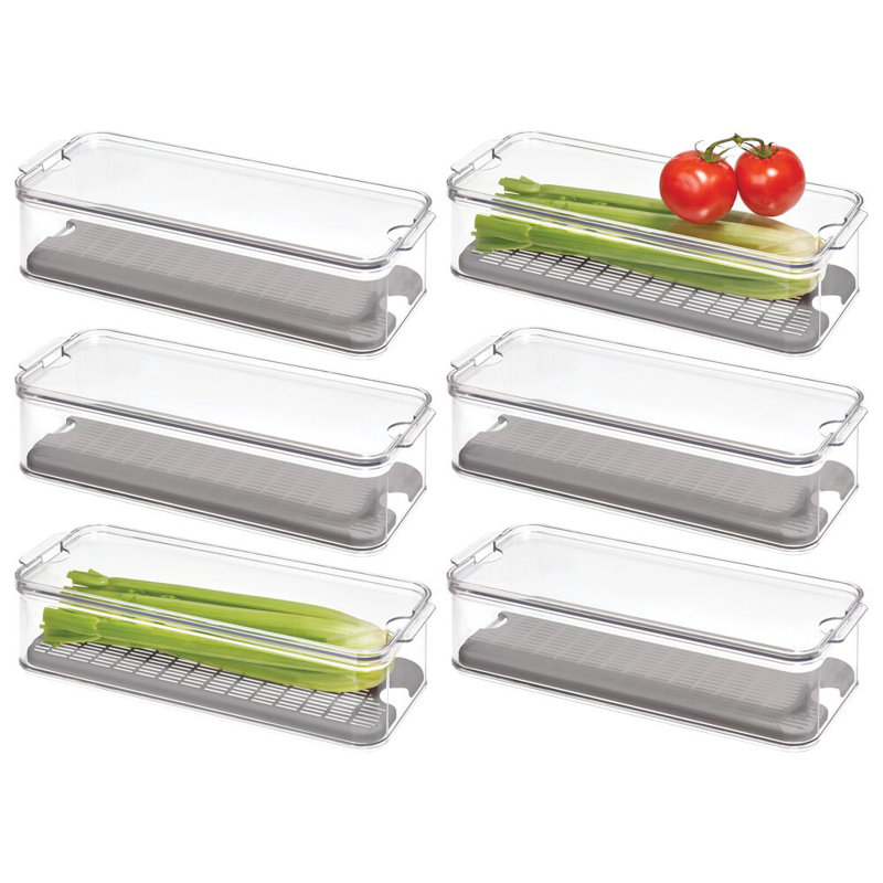 iDesign Set of 6 Fridge Produce Bins with Drainage Tray - Clear/Grey