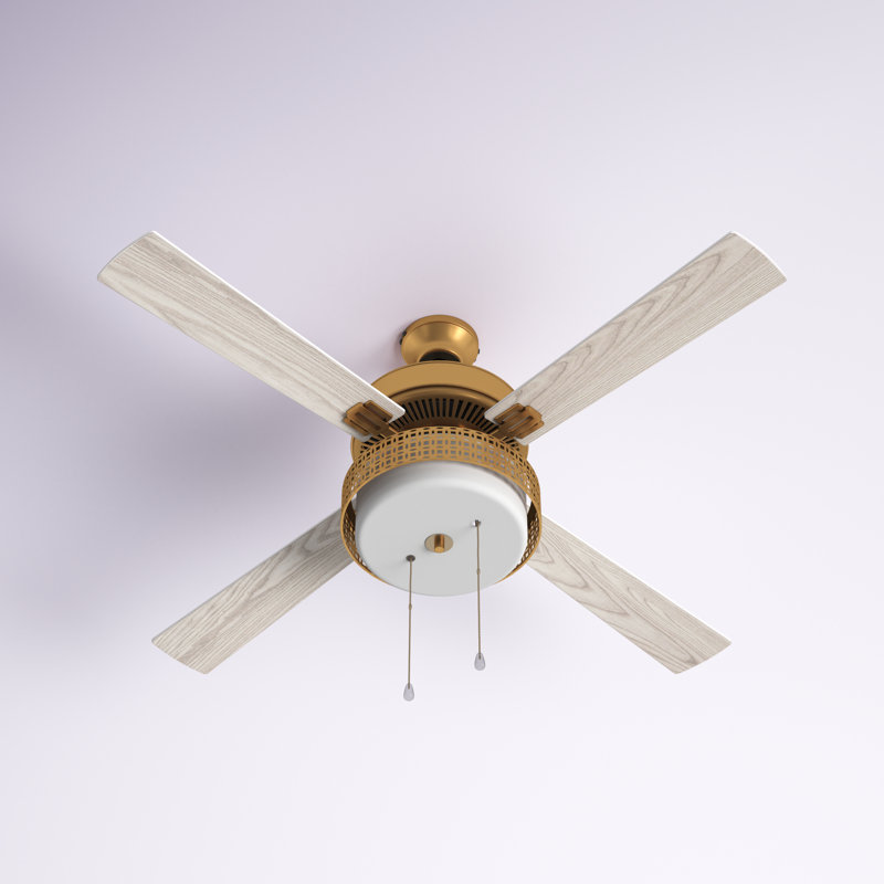 52" Lopato Brass and White 4-Blade LED Ceiling Fan