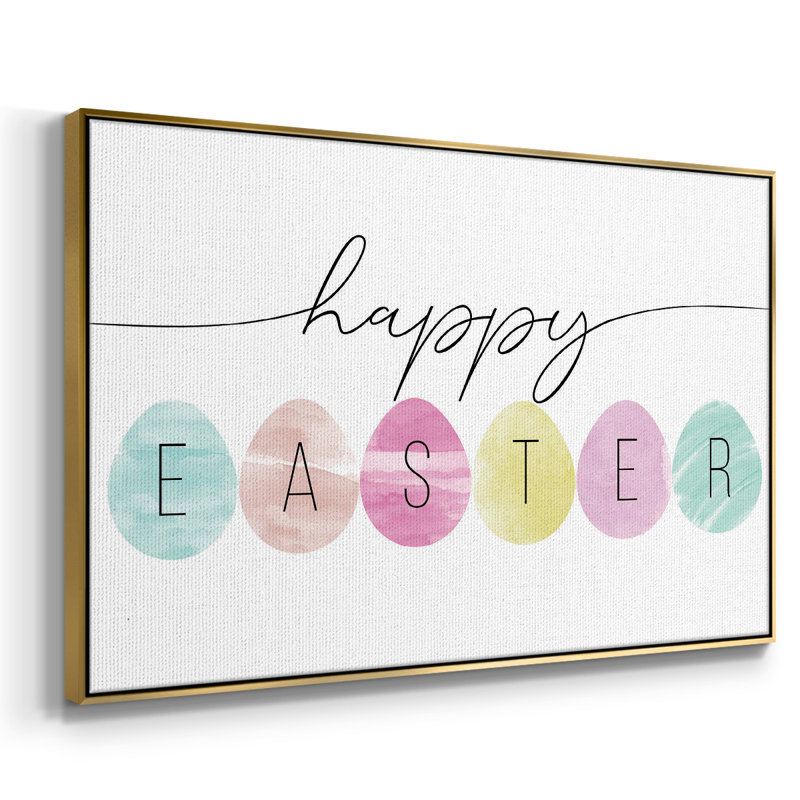 Joyeuses Pâques, peinture sur toile encadrée, H 17 po x l 25 po x P 2 po, Encadrement doré