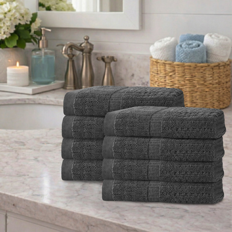 Willow 8 Pieces Hand Towel Set – 100% Combed Cotton, Premium Quality 630 GSM, Dark Grey, Ultra-Soft & Highly Absorbent (8 Hand Towels)