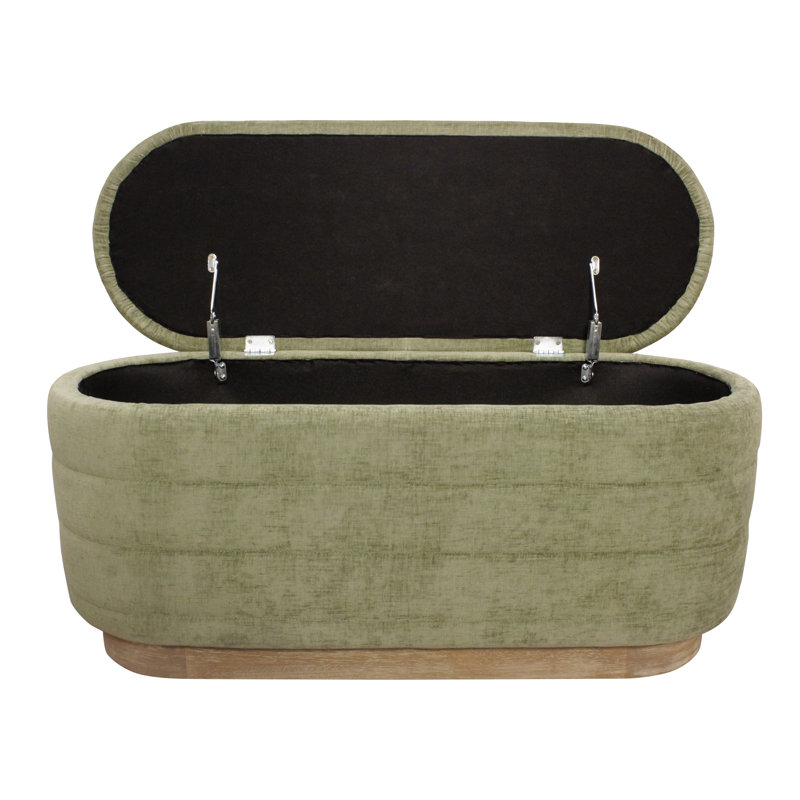 Bushfield Storage Bench In Contemporary Leaf Green Multi-weave Fabric On Solid Wood