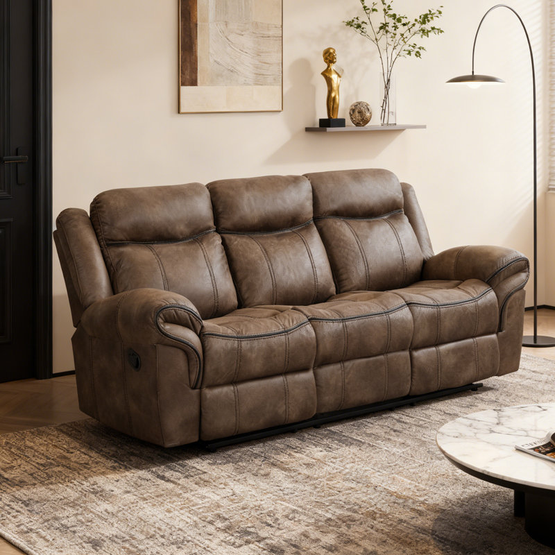 Modern 87.3" Wide Leatherette Manual Reclining Sofa，3-Seater Recliner，with Wall Hugger Design, Tab Pull Reclining and Comfortable Foam & Pocket Coil Seating