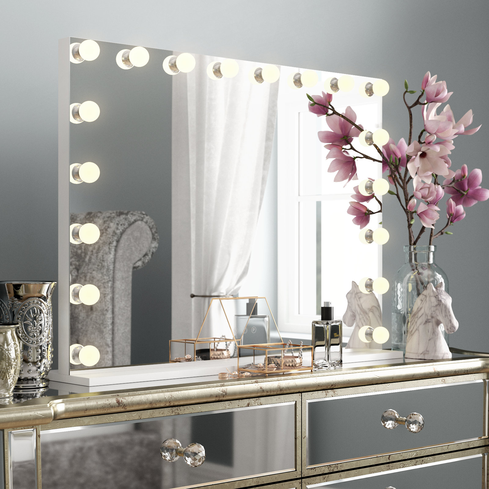 Kittridge Hollywood Dimmable Lighted Makeup/Shaving Mirror Ebern Designs Size: 23.6 H x 31.5 W x 6.3 D
