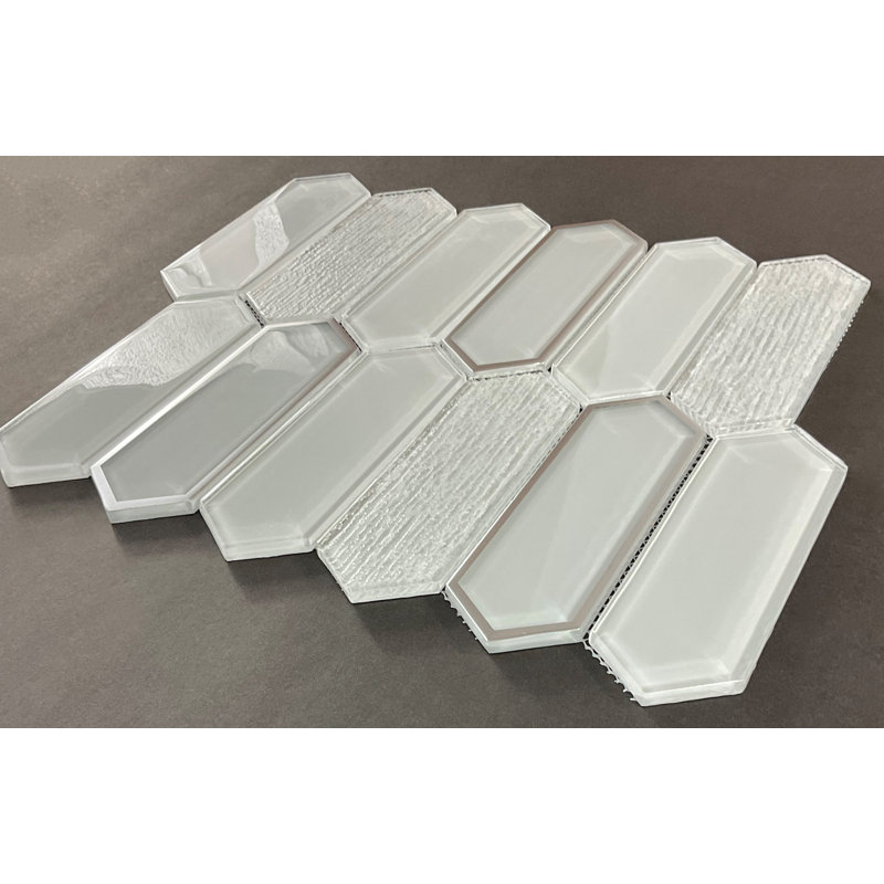 Glass Mosaic Wall Tile, Light Gray & Silver Glazed