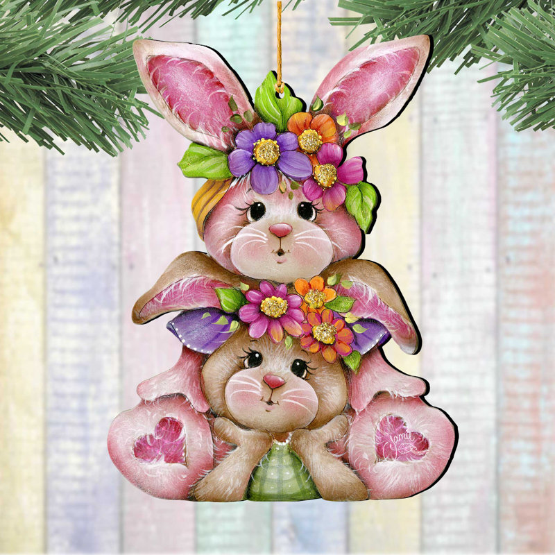 Ornements en forme de lapin rustique - Décoration de printemps de Pâques - Cadeau de Pâques fait à la main par J. Mills-Price