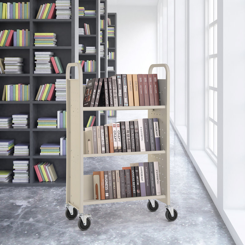 49.2'' H Book Cart with Wheels, 125cm H x 79cm W x 38.6cm D, Cream