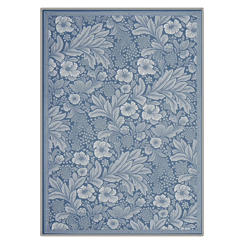 Floral Foliage Machine Washable Celestial Blue Indoor Area Rug With Non-Slip Backing, Rectangle 8' x 10'