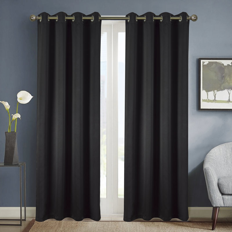 Panneau de rideau simple occultant avec œillets, Noir