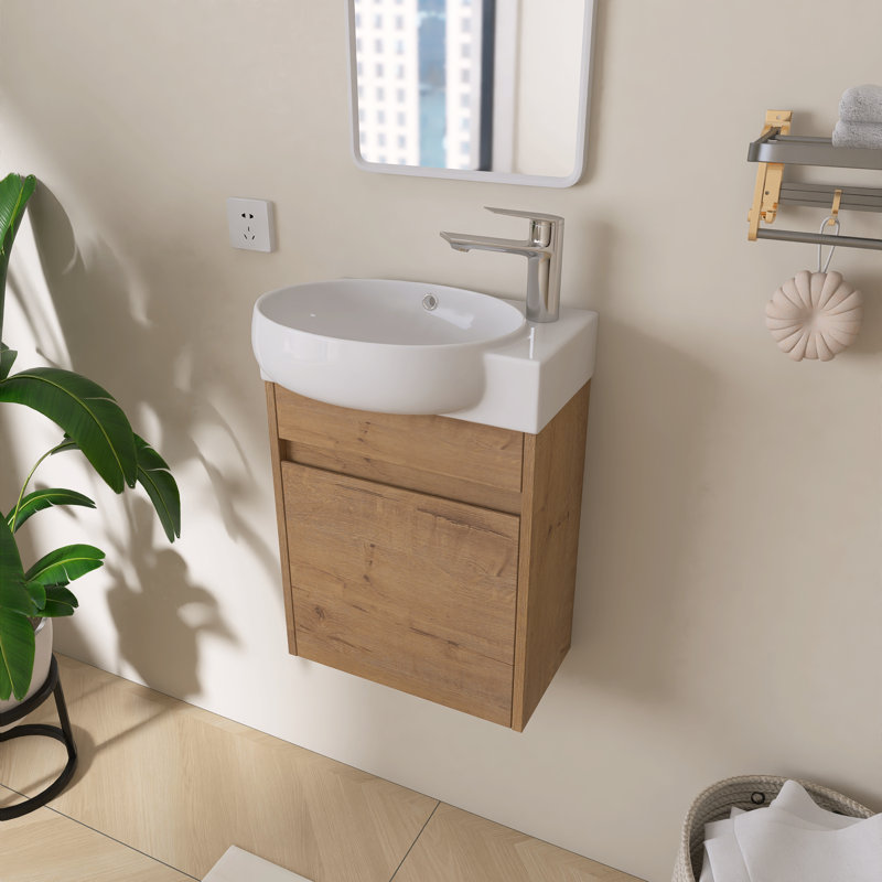 Derwent 16" Wall Mounted Single Bathroom Vanity Set With Ceramic Sink