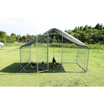Upgrade Big Metal Chicken Coop For Duck, Chicken, And Rabbit, Three Support Steel Wire, Impregnated Plastic Net, Holds 20 - 30 Pets, Construction, Hexagonal Wire Mesh Airflow, Waterproof Cloth Cover,