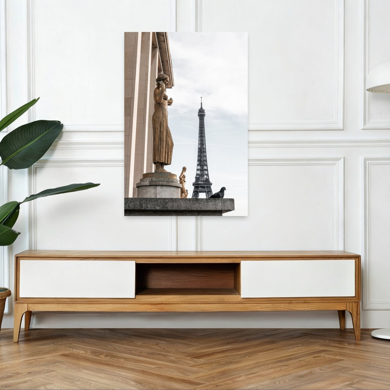 «Eiffel Tower Statues Classic Abstract Bird Architecture City», reproduction d'art murale, H 48 po x l 32 po