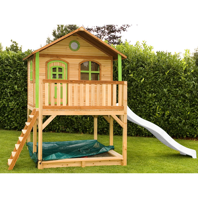 Marc AXI 432cm W x 212cm D Outdoor Hemlock Wood Luxury Playhouse, Brown/Green/White