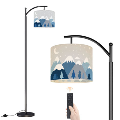 Arc Floor Lamp Snowy Mountain Landscape Trees Night Sky Floor Lamps with Remote LED Lights Adjustable Lamp Shades Tall Standing Lamps for Reading Office Living Room