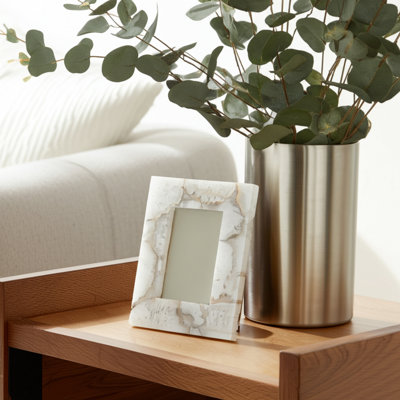 Modern Selenite Picture Frame for Tabletop Display - Decorative Photo Frame for Bedroom, Office, or Home Decor - White