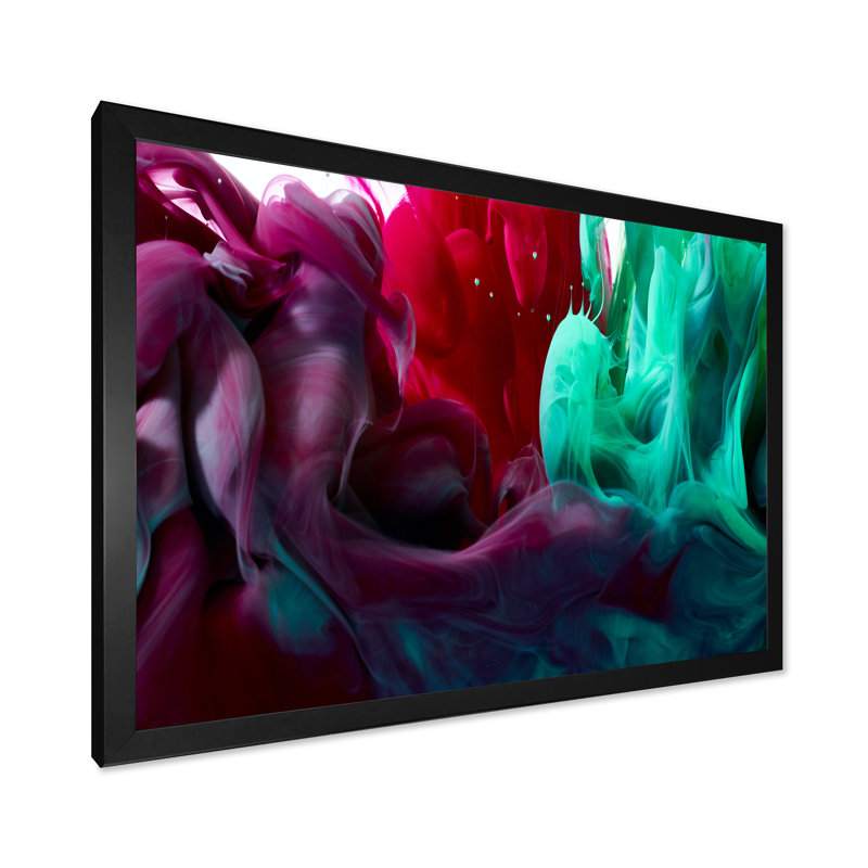 Encre liquide verte et rouge - reproduction d'art moderne sur toile, Toile avec cadre noir, H 8 po x l 12 po x P 1 po