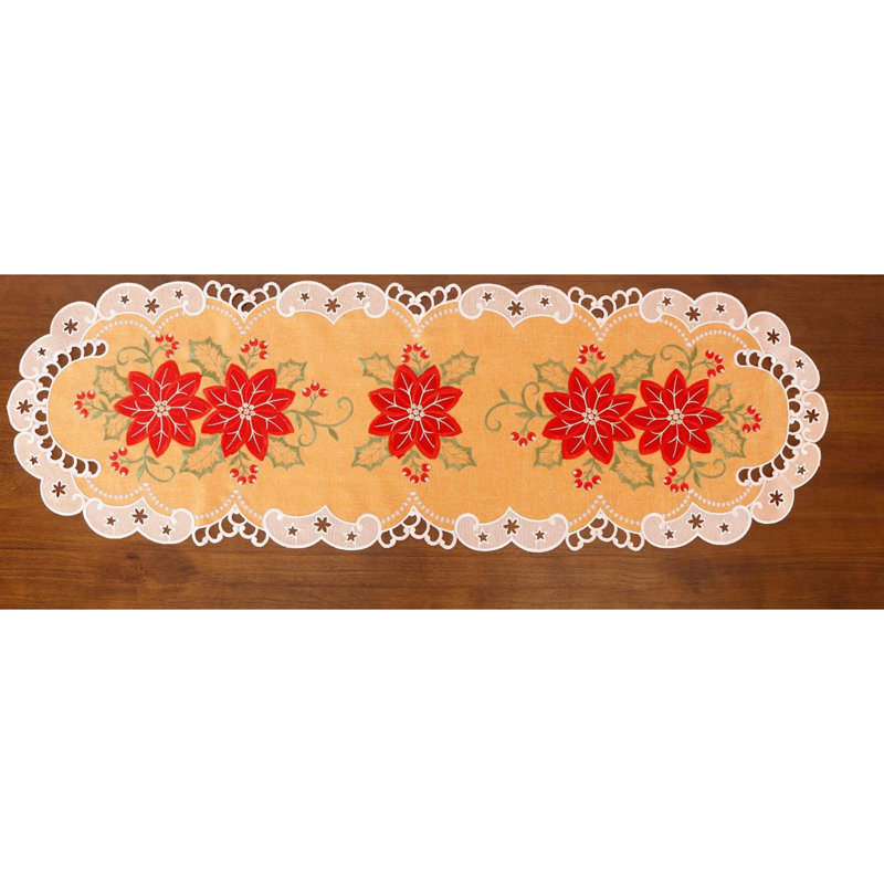 Christmas Holiday Table Runner For Farmhouse Parties Embroidered Red Christmas Flower Dresser Scarves Xmas Home Kitchen Dinner Table Decoration