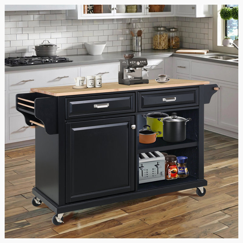 Zykera Solid Wood Kitchen Island with Drop Leaf, Greenguard Gold Certified, Black
