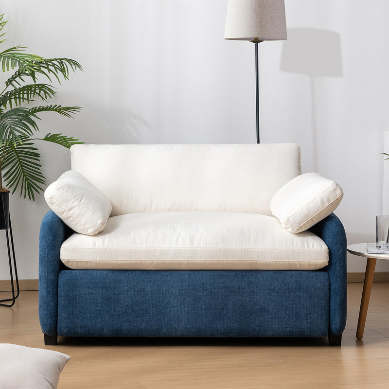 Canapé simple surdimensionné en chenille 50 * 43 ", Bleu / Crème