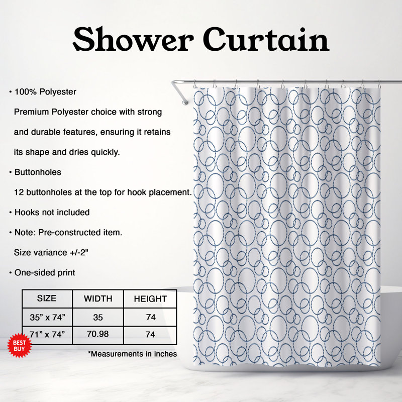Rideau de douche Blue Points - Premium, H 74 po x l 71 po