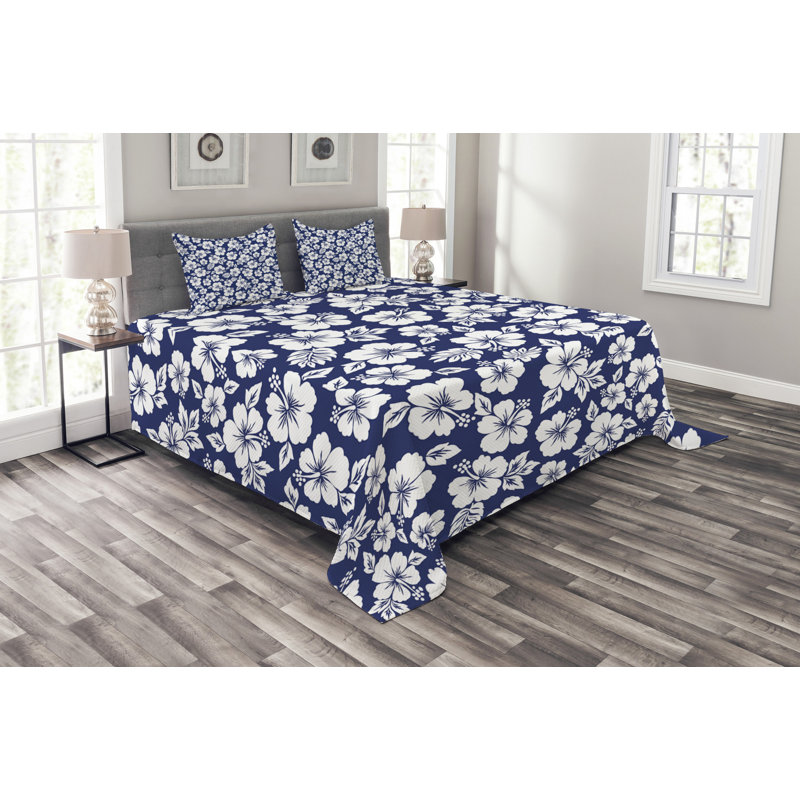 Adreian NavyBlue/White Microfibre Bedspread Set, 220 x 264 cm