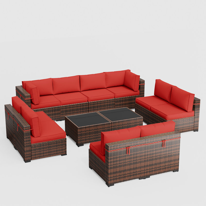 Ensemble de conversation pour 10 personnes avec coussins, Rouge