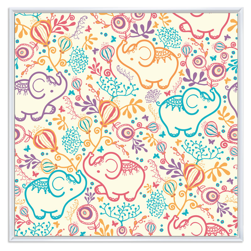Éléphants - reproduction sur toile, H 30 po x l 30 po x P 1 po, Cadre flottant blanc