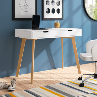 Baber 19.7" D Computer Desk with 2 Drawer, Modern White Wooden Writing Desk for Home-office