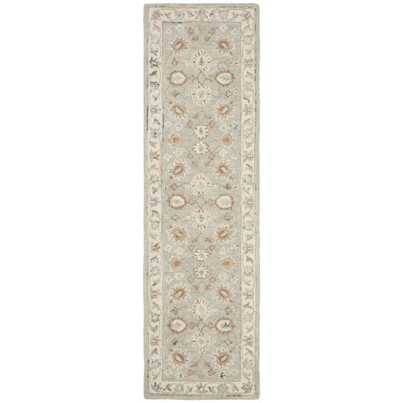 Desmondia Handmade Wool Aqua/Ivory Rug, Runner 2'3" x 10'