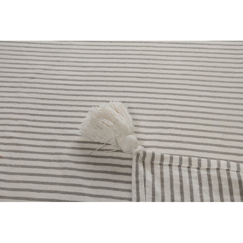  Jeté rayé 100% coton avec pampilles, Gris rayé 1
