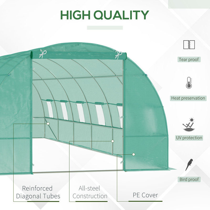 26 po x 10 pi x 6,6 pi Cadre de serre en acier, Vert, H 80,4 po x l 120 po x P 314,4 po