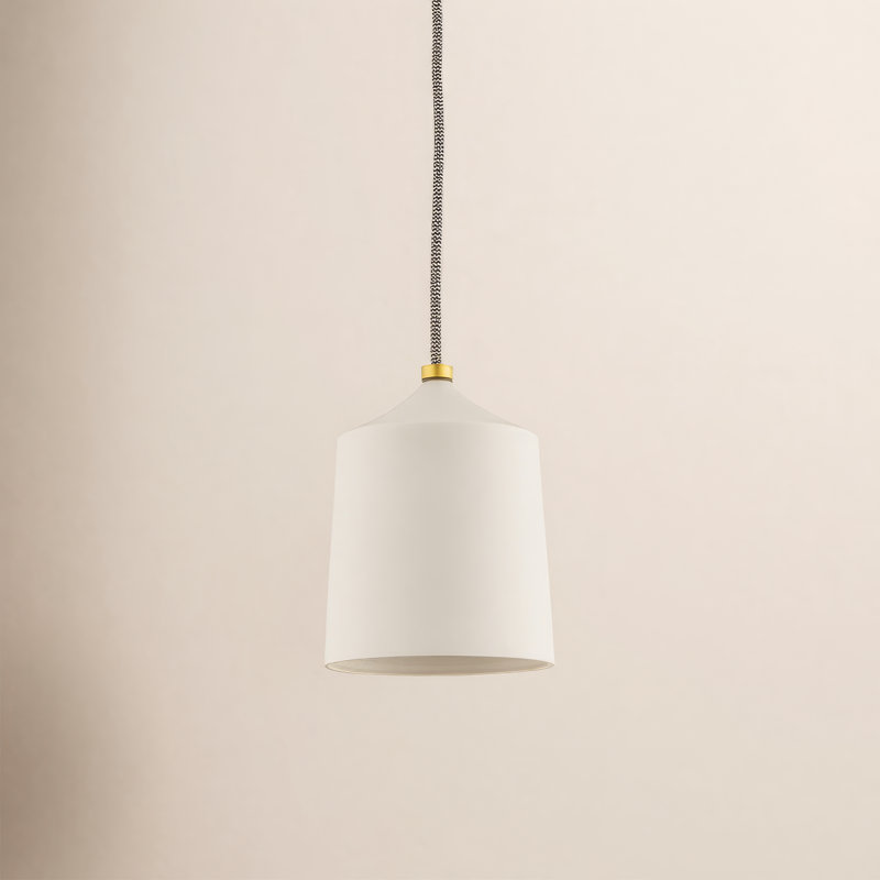 Luminaire suspendu cylindrique simple à 1 lumière Megan, Laiton vieilli, Blanc mat