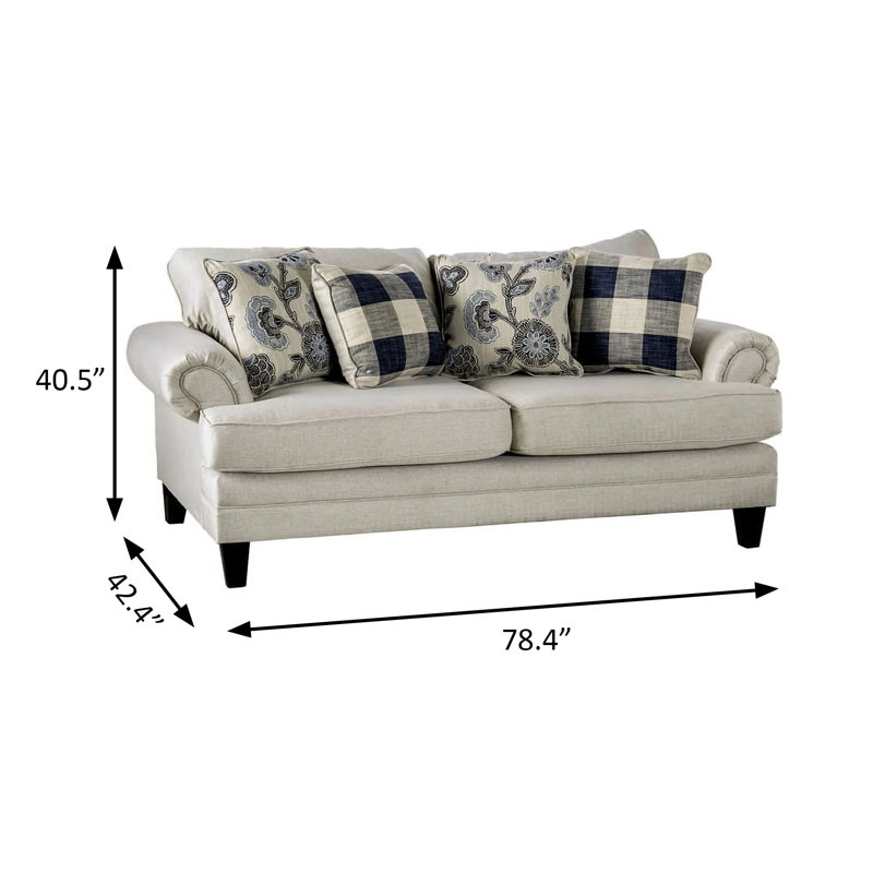 78.4" W Transitional Loveseat, Ivory