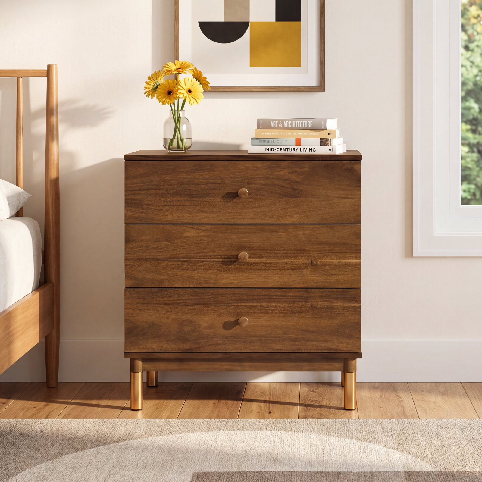 Gelato 3-Drawer Changing Table Dresser, Natural Walnut/Gold