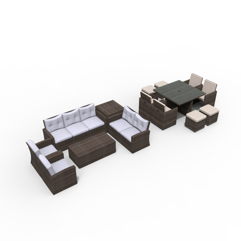 Wicker 15 - Person Patio Conversation Set with Cushions