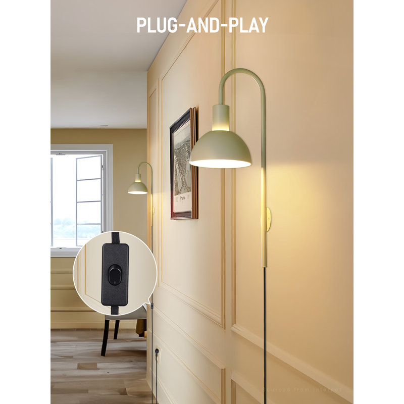 Plug-in Wall Sconce, Metal Indoor Wall Lamp, E26 Base, Max 20W LED, Bulb Not Included, Green