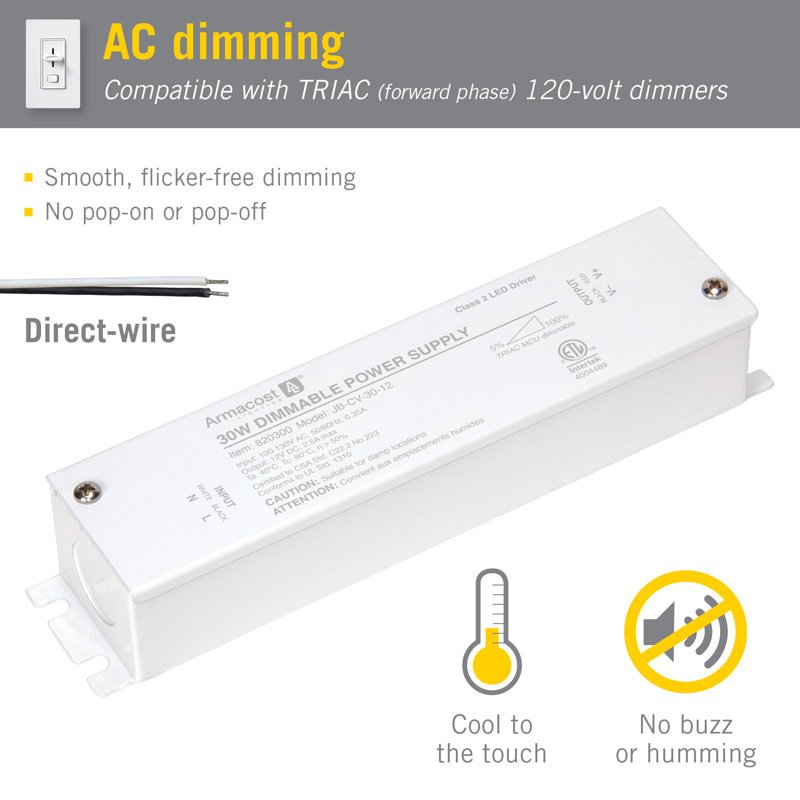 Gradateur à DEL 12 V CC à intensité variable avec boîtier, 30 W, 1.5" H x 7.88" W x 1.63" D