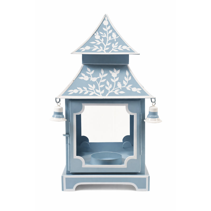 Lantern, 11" H x 6" W x 5" D, Blue/White