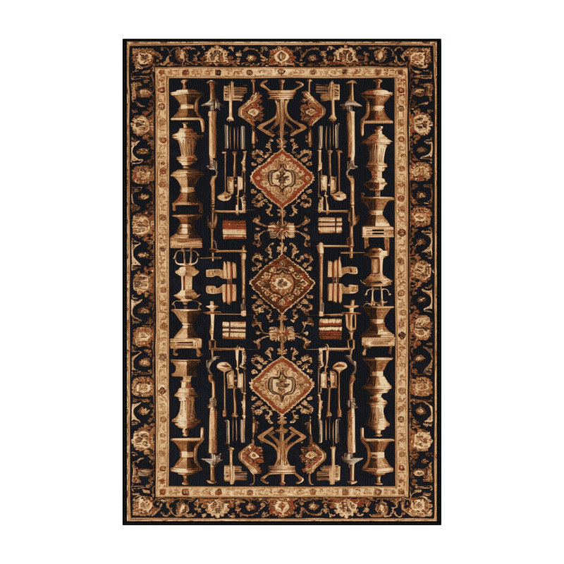 Tapis noir français lavable à la machine, Rectangle de 5 pi x 8 pi