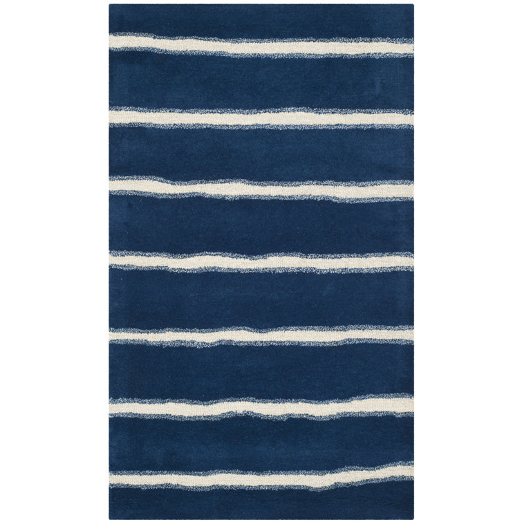 Tapis bleu marine en laine / viscose touffeté à la main à rayures Gonde