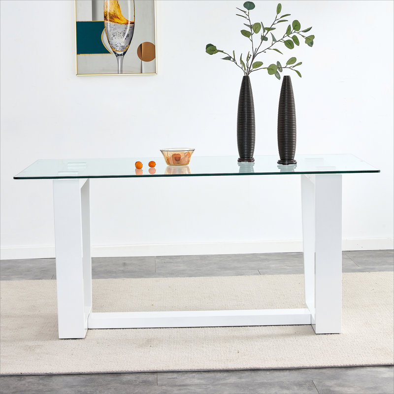 Ayanne Glass Top Dining Table, White