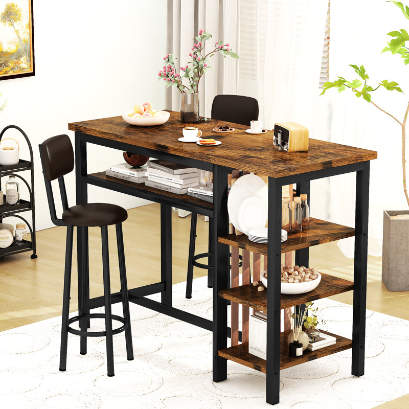 Euphemie Rectangular 15.7'' L x 47.2'' W Dining Set, RusticBrown/Black/Black
