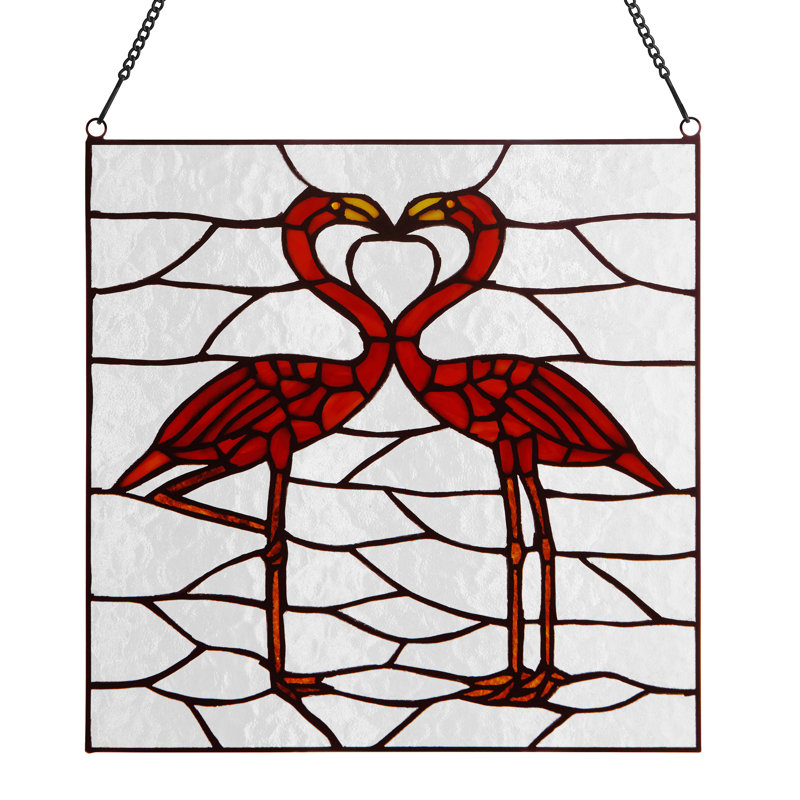 12.5"H Flamingos Stained Glass Window Panel